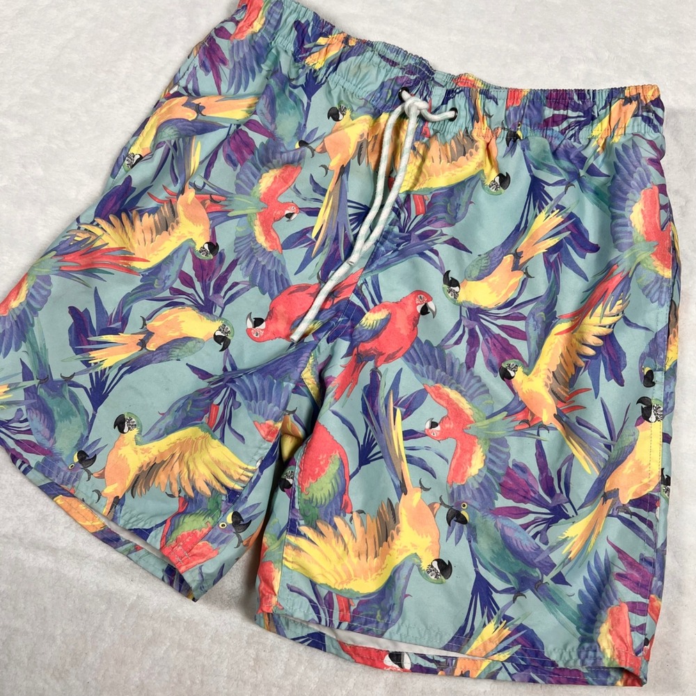St John's‎ Bay Parrot Print Swim Trunks Tropical Beach Shorts Medium